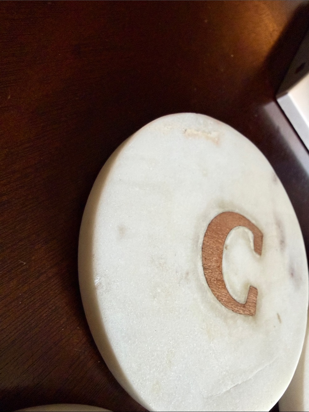 Pottery Barn Monogram Coasters Handcrafted Marble & Acacia Wood Letter C Initial - Picture 9 of 9